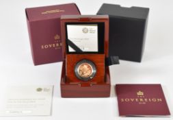 Royal Mint cased limited edition (579/10,500) proof 2018 Elizabeth II gold full sovereign, with