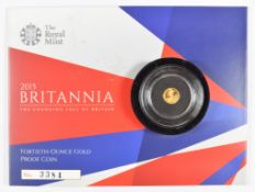 Royal Mint limited edition (3384/7,500) 2015 1/40 ounce gold Britannia coin, in original packaging