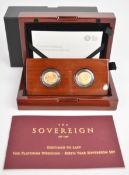 Royal Mint cased pair of Platinum Wedding birth year sovereigns, comprising 1921 and 1926 gold full