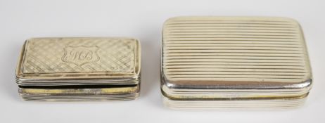 Two Georgian and Victorian hallmarked silver snuff boxes, the larger having ribbed decoration,