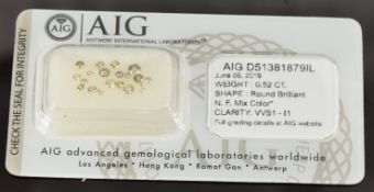 Twenty round brilliant cut natural fancy mixed coloured diamonds, total diamond weight 0.52ct,