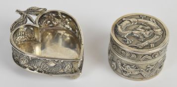 Wang Hing Chinese silver trinket pot with dragon decoration and gilt interior, diameter 4.5cm