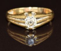 An 18ct gold ring set with an old cut diamond of approximately 0.8ct, 4g, size R