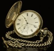 A&N of London hallmarked silver keyless winding half hunter pocket watch with subsidiary seconds