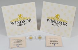 Two Windsor Mint miniature 585 gold 0.5g coins comprising Battle of Britain and Diana, both with