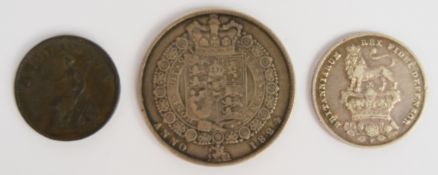 1824 George IIII half crown, together with an 1826 shilling and an EF near unc 1806 Soho Mint