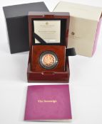 Royal Mint cased limited edition (1743/3250) proof 2022 Elizabeth II Piedfort gold full sovereign,
