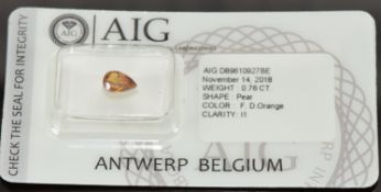 A loose 0.76ct pear cut fancy deep orange diamond, with certificate