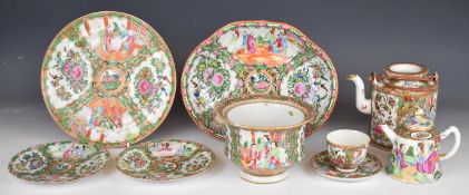 Chinese famille rose teaware including two teapots, pedestal bowl and dish etc, tallest 13cm