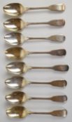 Eight William IV hallmarked silver fiddle pattern dessert spoons, London 1829/30, maker William