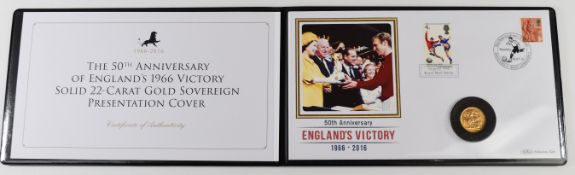 Benham limited edition (of 45) 1966 Elizabeth II gold full sovereign World Cup coin cover, with