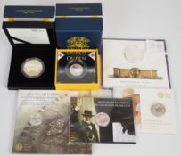 Six Royal Mint silver coins comprising 2020 proof Queen one ounce and half ounce coins, 2015