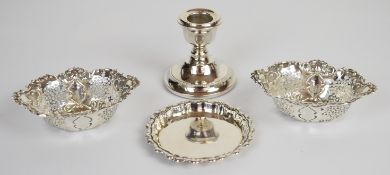 Four hallmarked silver items comprising pair of Edward VII hallmarked silver bon bon dishes with