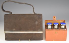 Asprey Art Deco cased set of three dressing table glass bottles with hallmarked silver and blue