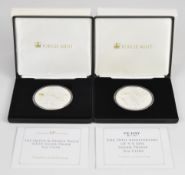 Two Jubilee Mint cased limited edition (of 50) proof silver 5 ounce coins comprising 2016 Queen