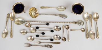 Hallmarked silver and other items to include pair of salts with blue glass liners, George Adams