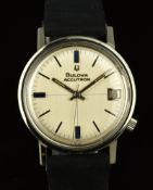 Bulova Accutron gentleman's wristwatch with date aperture, luminous hands, two-tone baton hour