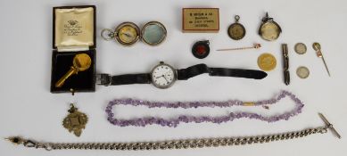 A collection of jewellery including amethyst necklace, silver Albert / watch chain (50g, 37cm),