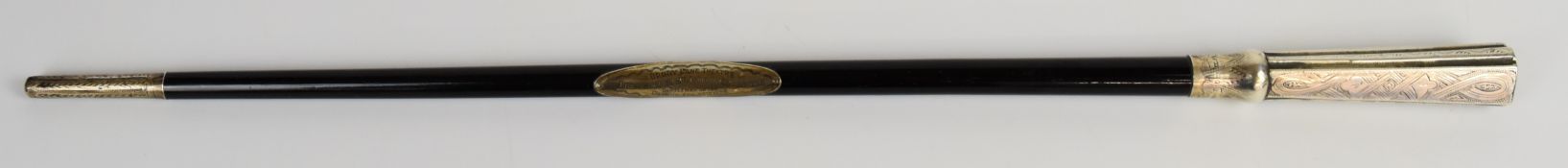 Drury Lane Theatre London Victorian hallmarked silver mounted conductor's baton, with inscription to