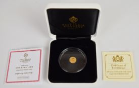 East India Company cased limited edition (0350/3000) proof 0.9999 gold Una & The Lion coin, 0.5g,
