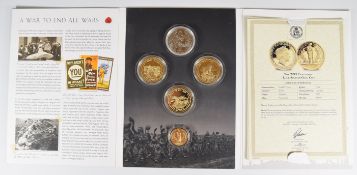 London Mint Office WW1 commemorative folder of proof coins comprising 2017 10g 9ct gold coin,