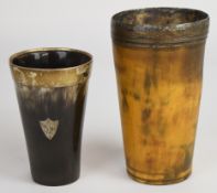 Scottish Victorian hallmarked silver rimmed horn beaker, Edinburgh 1898, maker William