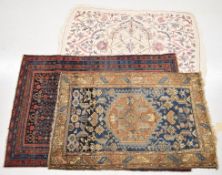 Two Turkoman rugs and a hand made/embroidered rug, 200 x 136cm, 178 x 108cm and 184 x 123cm