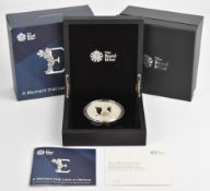 Royal Mint cased limited edition (735/1000) proof 2018 five ounce silver coin commemorating the 65th