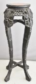 19th / 20thC Chinese carved hardwood, marble inset jardinière stand, H92cm