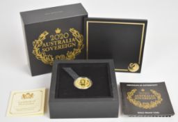 Perth Mint Australia cased limited edition (130/1000) 2020 proof $25 gold full sovereign with Coin