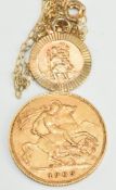 1909 Edward VII gold half sovereign and a gold pendant, 0.6g