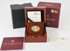 Royal Mint cased limited edition (1219/10,500) proof 2018 Elizabeth II gold full sovereign, with