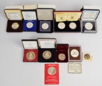 Twelve silver coins comprising Royal Mint Venezuela 50 and 25 Bolivares coin pair, 1974 Fiji