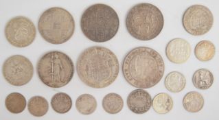 Victorian and Edward VII coinage including veiled head, 1907 half crown, 1908 shilling, weight 108g