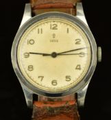 Tudor gentleman's wristwatch ref. 3793 with blued hands, Arabic numerals, cream dial, steel case and