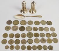 Pre 1947 coinage together with a quantity of pre 1920 coinage from Victoria onwards, hallmarked
