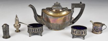 Victorian hallmarked silver bachelor's tea set, Birmingham 1899, maker Henry Bourne, length 21cm,