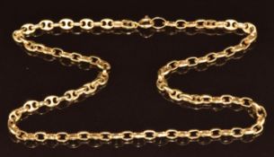 An 18k gold necklace made up of mariners links, 18.3g, 40cm