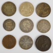 Georgian and later coinage comprising 1820 crown, 1797 cartwheel twopence and penny, 1887 and 1888