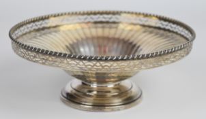 Art Deco hallmarked silver tazza with pierced rim, Birmingham 1934, maker Adie Brothers Ltd,