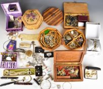 A collection of jewellery including silver chain, silver earrings, brooches, single 9ct gold