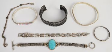 Seven bangles / bracelets including Suarti bangle in basket weave design, bangle, christening