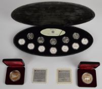 Royal Canadian Mint cased proof Millennium set of twelve 25 cent 925 silver coins, each one 5.9g,