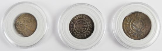 Three silver hammered pennies struck around the reigns of Henry II or John, short cross reverses,