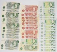 Thirty one Bank of England £1 notes, comprising a run of ten and two runs of three consecutive