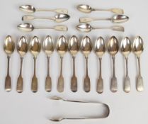 Eleven Victorian hallmarked silver fiddle pattern teaspoons, London 1883, maker Josiah Williams &