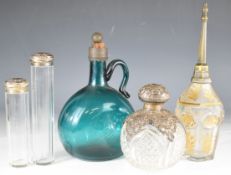 Hallmarked silver mounted scent / perfume bottle with stopper, gilt decorated cut glass rosewater
