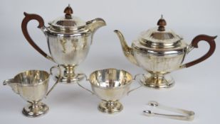 Art Deco George V hallmarked silver four piece tea set of faceted design, Birmingham 1927 and