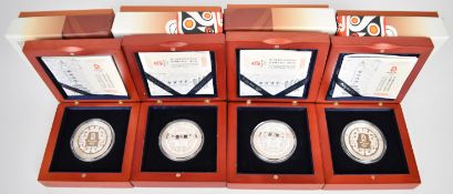 Four People's Bank of China cased limited edition 2008 proof Olympic 1 ounce silver coins, all