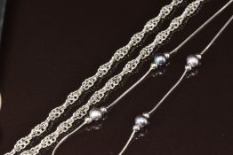 A 9ct white gold chain/ necklace and a 9ct white gold necklace set with pearls, 8.7g, 45 & 43cm